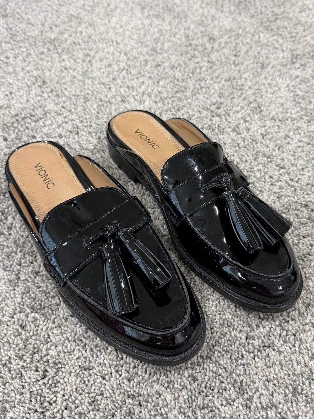 Vionic Black Patent Genuine Leather Tassel Mules Loafers Comfort Women’s US 8 - Picture 2 of 12